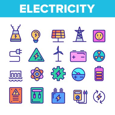 Renkli Elektrik Endüstrisi Simgeleri Set Vektör