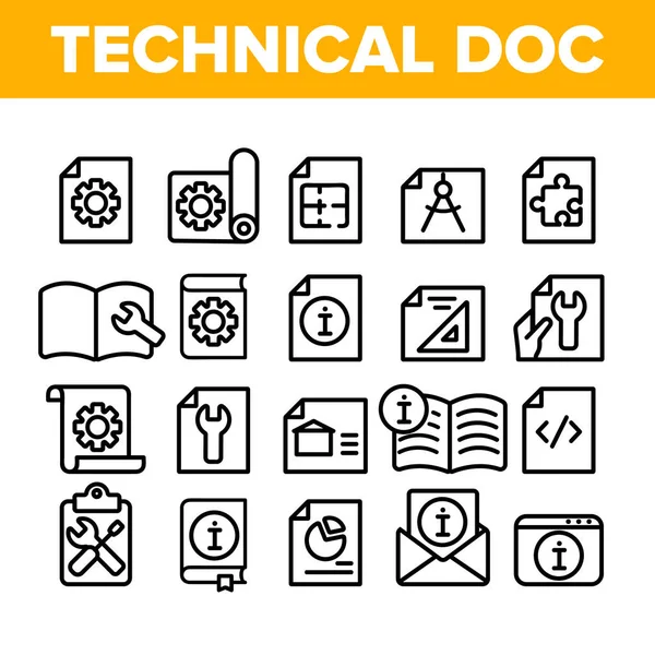 Documentazione Tecnica Serie icone sottili Vettore — Vettoriale Stock