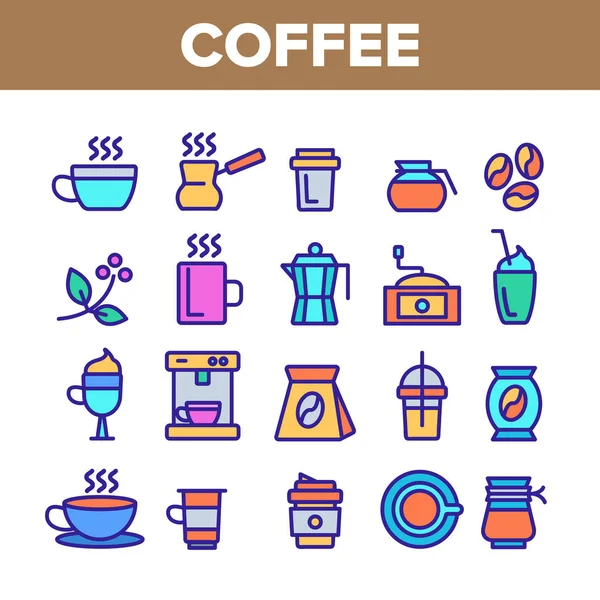 Farbe Kaffee Ausrüstung Zeichen Symbole setzen Vektor — Stockvektor