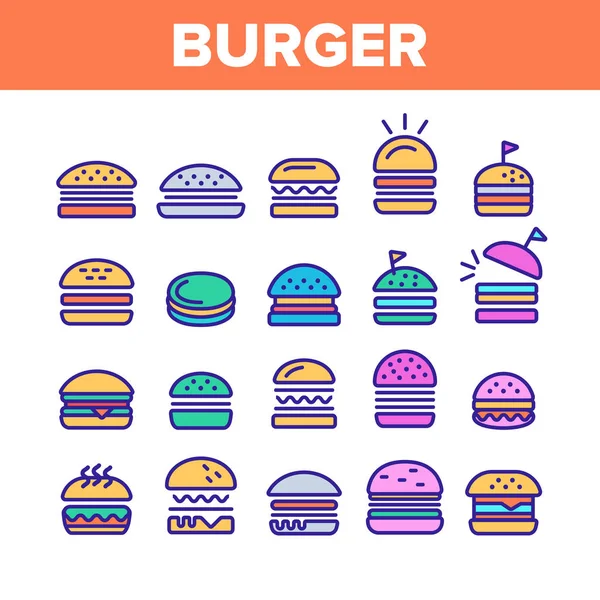 stock vector Color Delicious Burger Sign Icons Set Vector