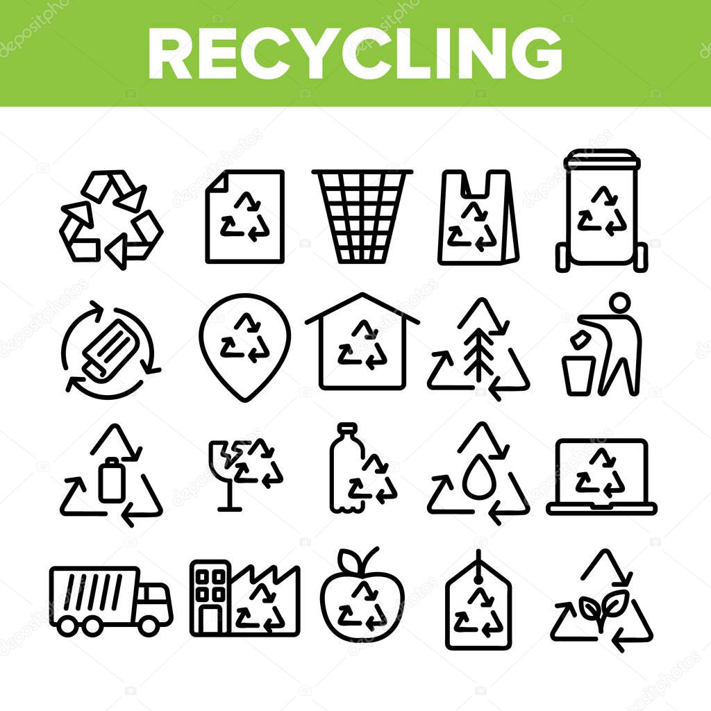 Collection Recycling Thin Line Icons Set Vector