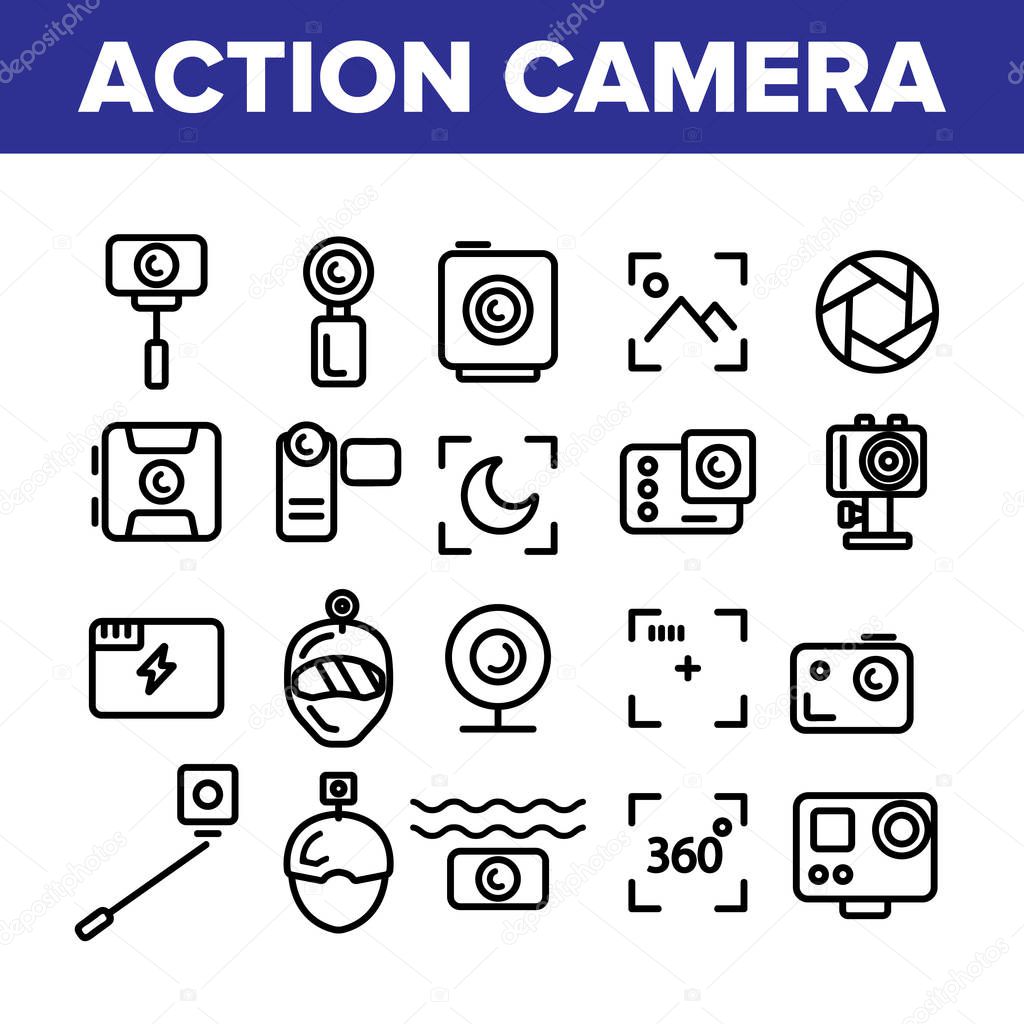 Collection Action Camera Sign Icons Set Vector