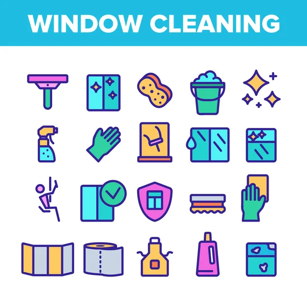 Vector de conjunto de iconos de signo de limpieza de ventana de color — Archivo Imágenes Vectoriales