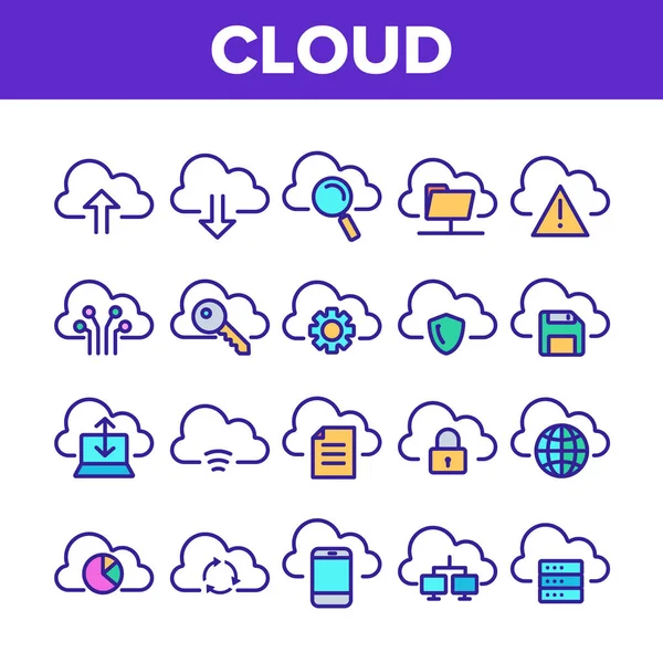 Color Cloud Service Sign Icons Set Vector — Stock Vector