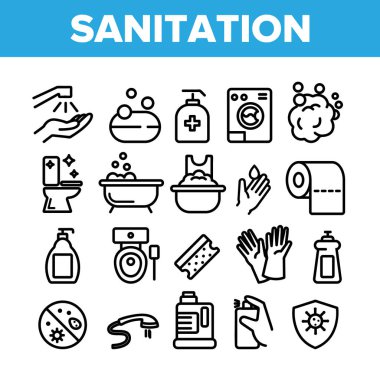 Toplama Sanitasyon Elemanları İkonlar Set Vektör