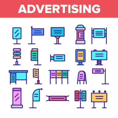 Renkli Dış Mekan Reklam İkonları Set Vektör
