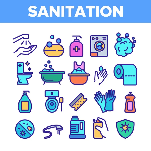 Renk Sanitasyon Elemanları İkonlar Set Vektör — Stok Vektör