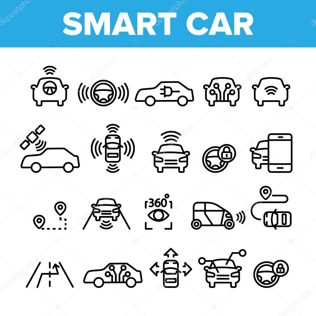 Collection Smart Car Elements Icons Set Vector