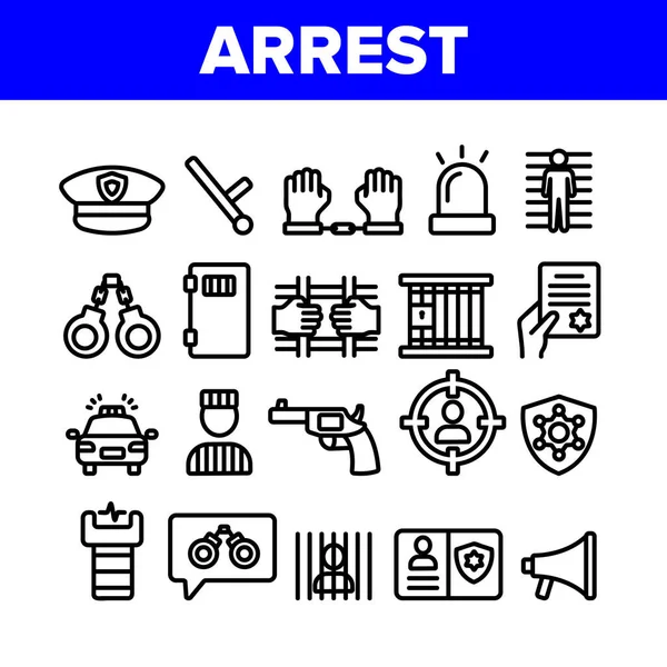 Colección Arresto Elementos Signo Iconos Set Vector — Archivo Imágenes Vectoriales