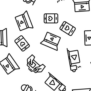 Blogger Dikişsiz Desen Vektör. Kontur İllüstrasyon