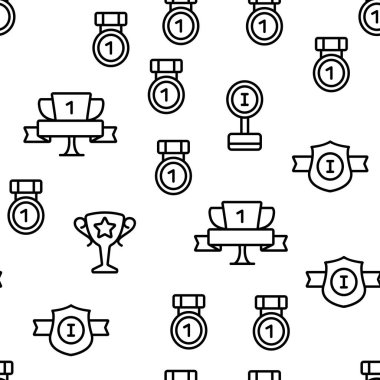 Birincilik Vektör Dikişsiz Desen için Kupa ve Madalyalar