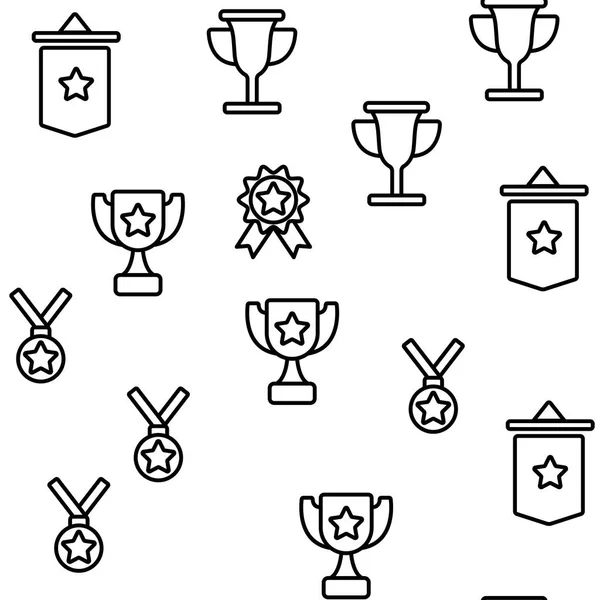 Trophies And Medals For First Place Vector Seamless Pattern — Stock Vector