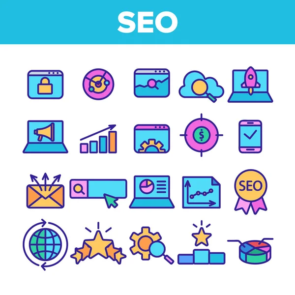 Color Seo Iconos de optimización de motores de búsqueda Seo Vector — Archivo Imágenes Vectoriales