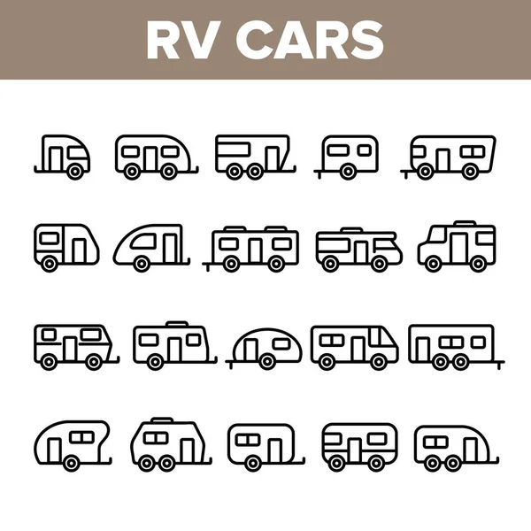 Koleksiyon Rv Camper Arabalar Araç Simgeleri Set Vektör