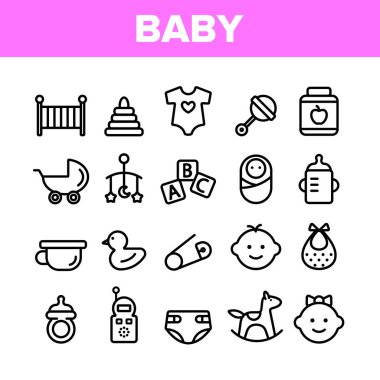 Koleksiyon Bebek Oyuncakları Ve Elemanları Vektör Simgeleri Seti
