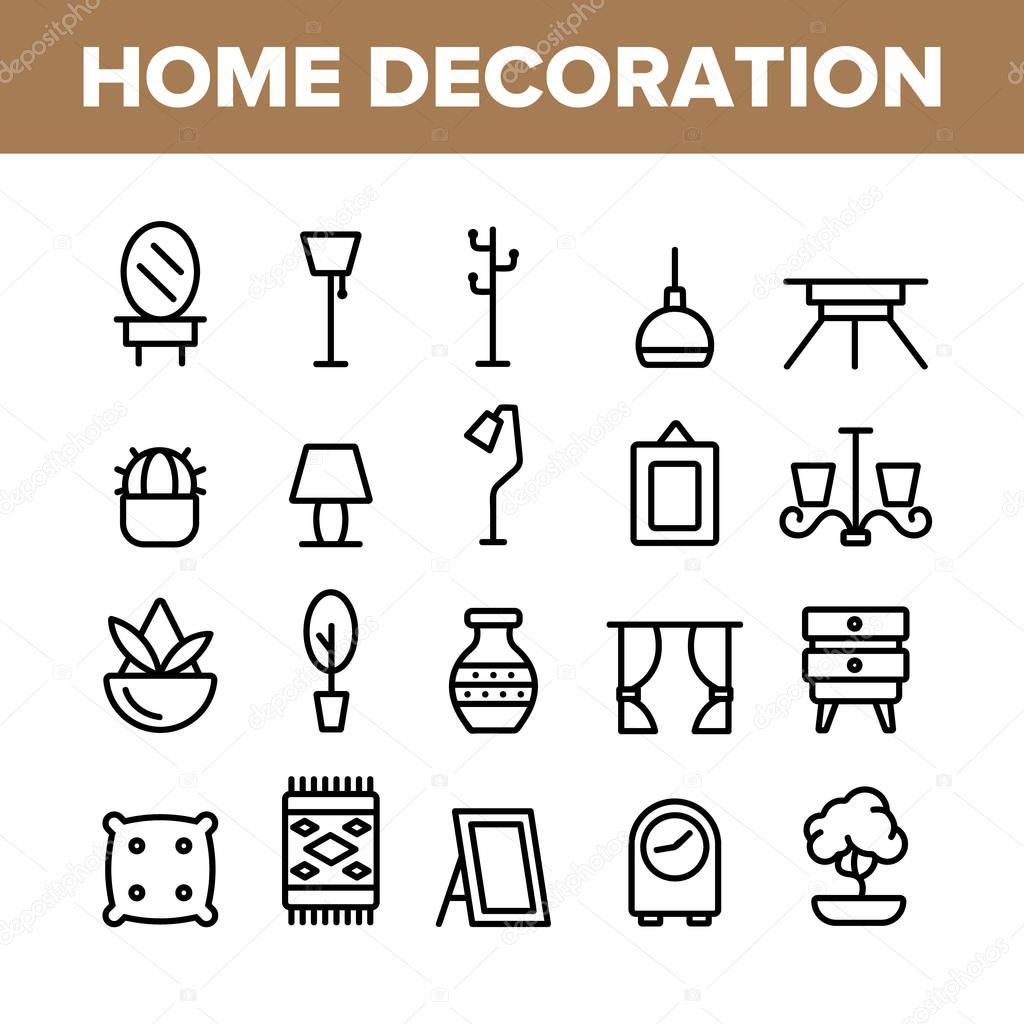 Collection Home Decoration Items Vector Icons Set