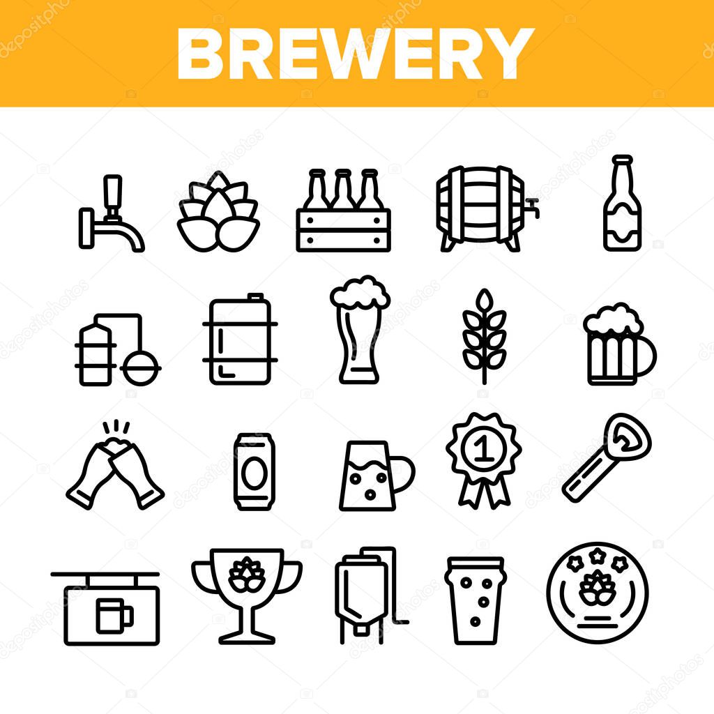 Collection Beer Brewery Elements Vector Icons Set