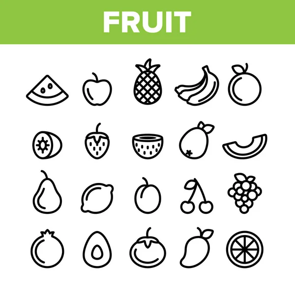 Collection Nature Fruit Elements Vector Icons Set - Stok Vektor