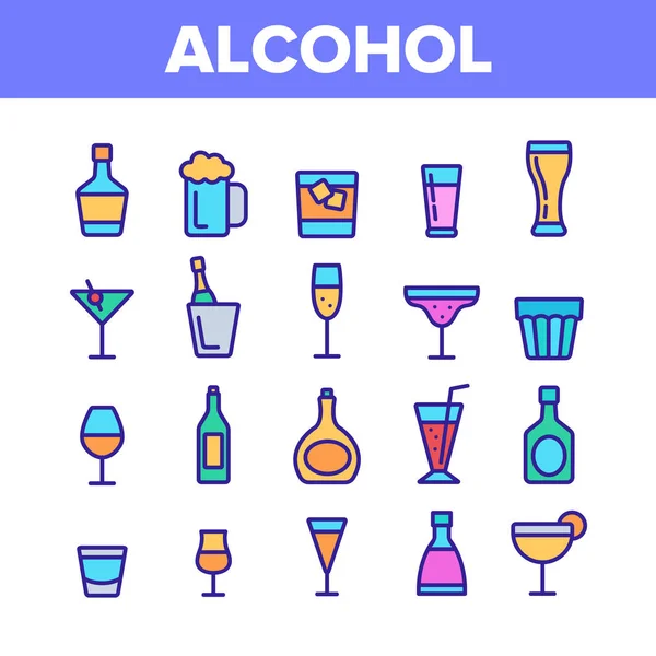 Colección Elementos de bebidas alcohólicas Set de iconos vectoriales — Vector de stock