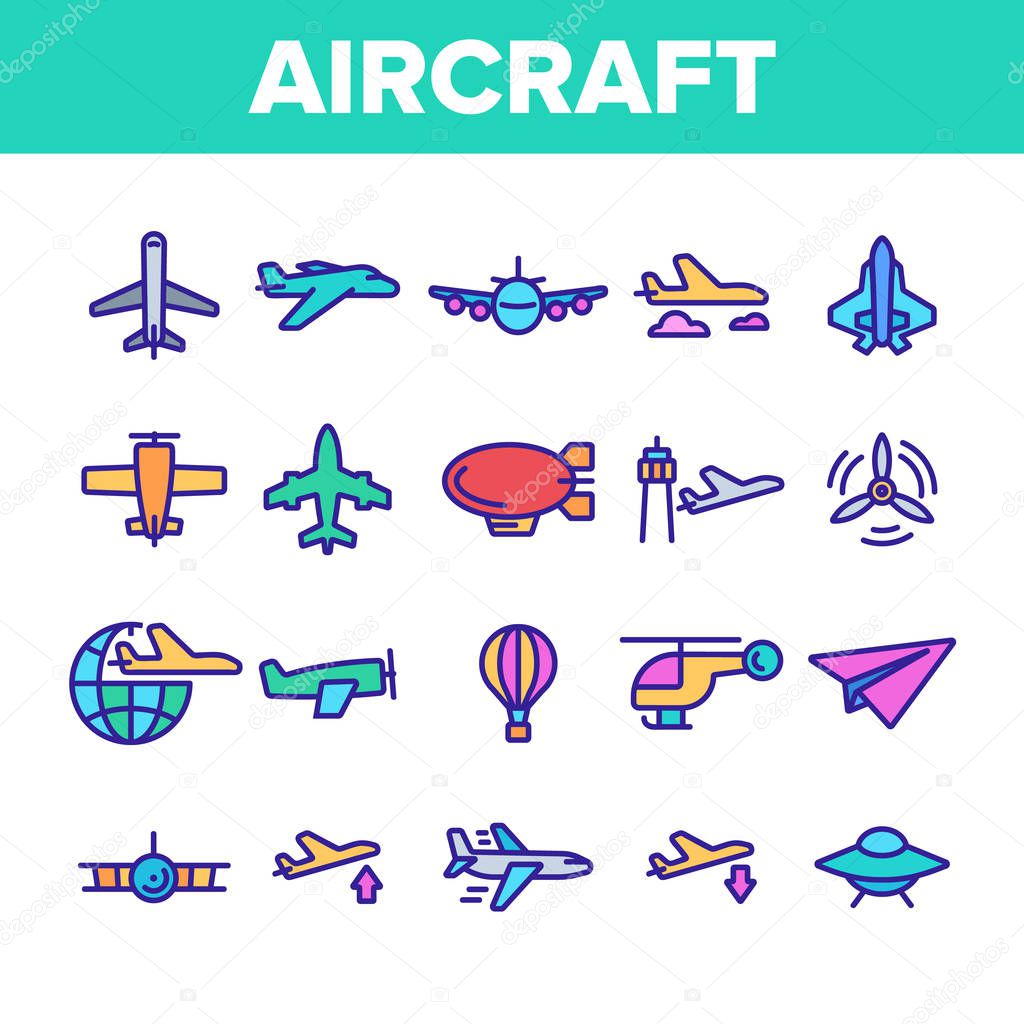 Collection Aircraft Elements Vector Icons Set