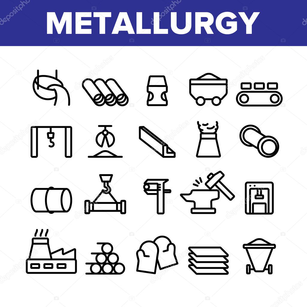 Metallurgy Collection Elements Vector Icons Set