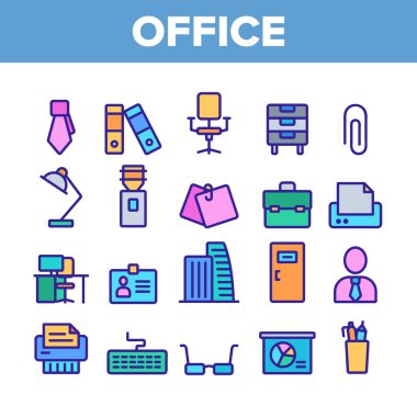 Office İş Renk Öğeleri Vektör Simgeleri Seti