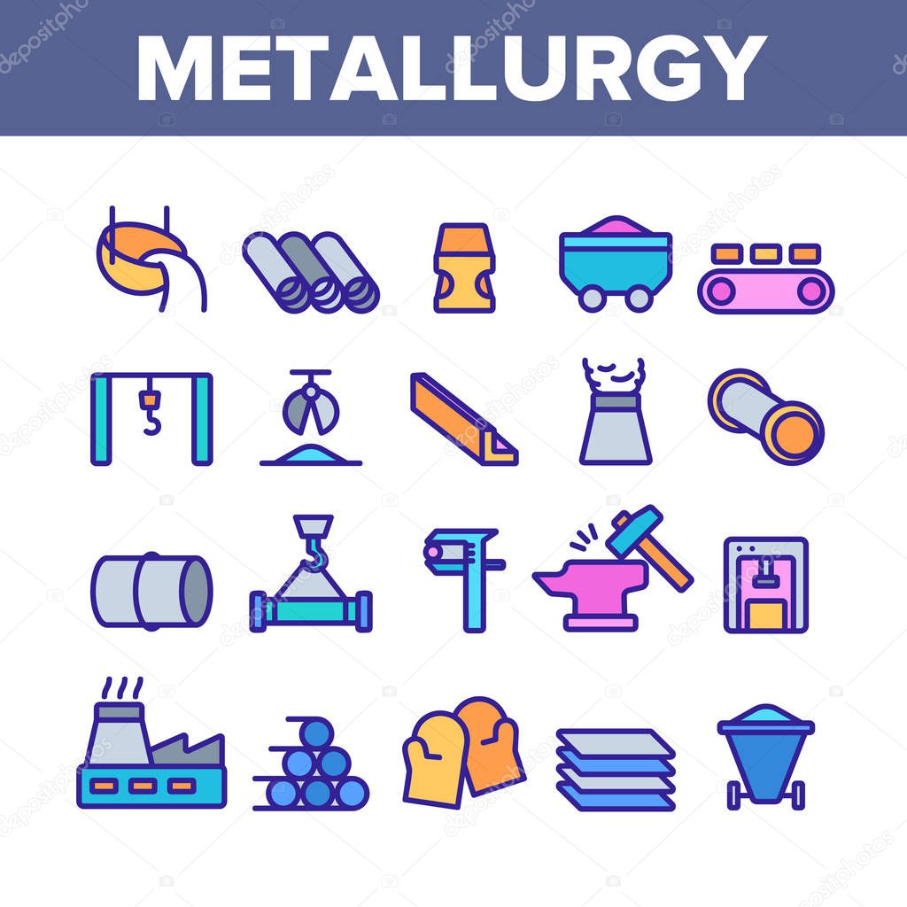 Metallurgy Color Elements Vector Icons Set
