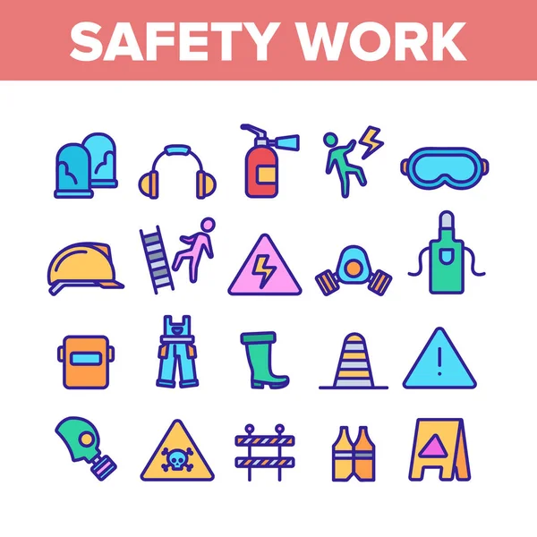 Elementos de colección de trabajo de seguridad Iconos Color Set Vector — Archivo Imágenes Vectoriales