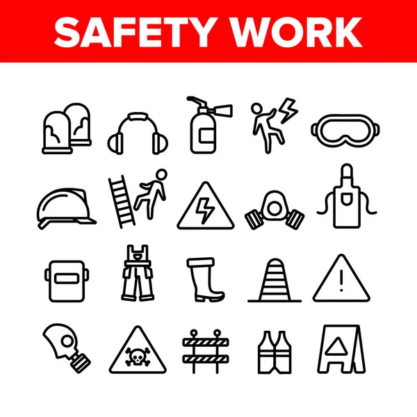 Elementos de coleta de trabalho de segurança Conjunto de ícones Vector —  Vetores de Stock