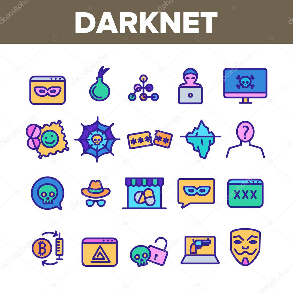 Darknet Collection Web Elements Icons Color Set Vector