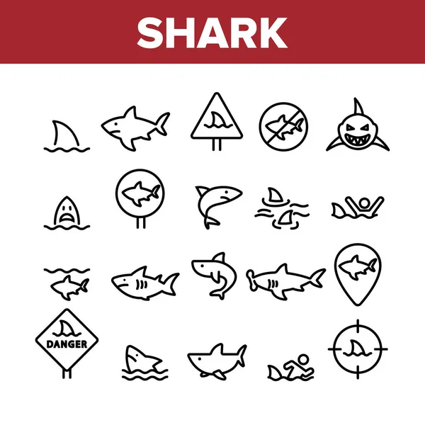 Shark Fish Collection Elementos Iconos Set Vector — Vector de stock