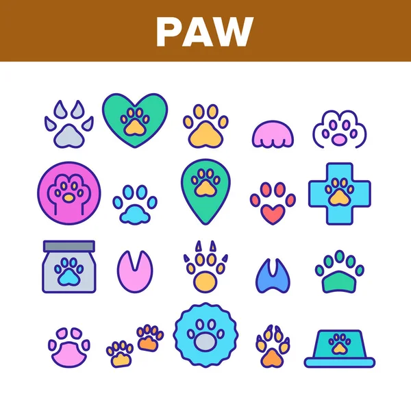 Paw Animal Color Elements ikonok beállítása vektor — Stock Vector