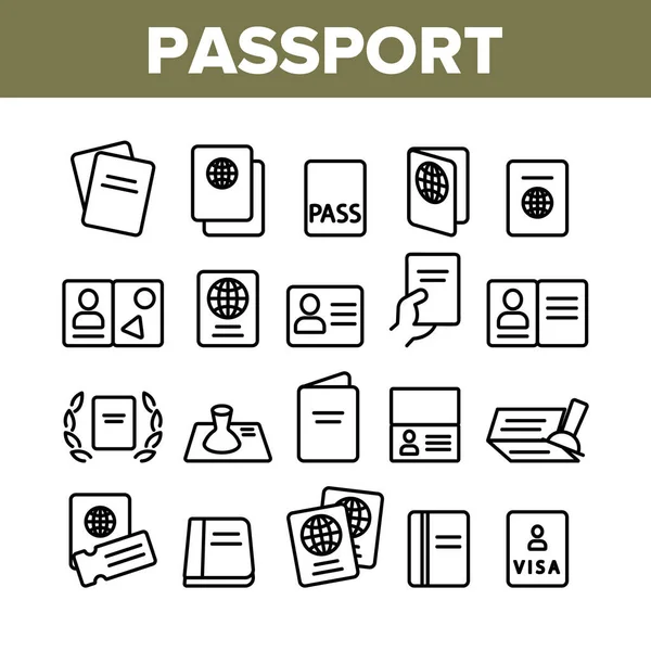 Pasaport Koleksiyonu Öğeleri Simgeleri Vektörü Ayarla — Stok Vektör