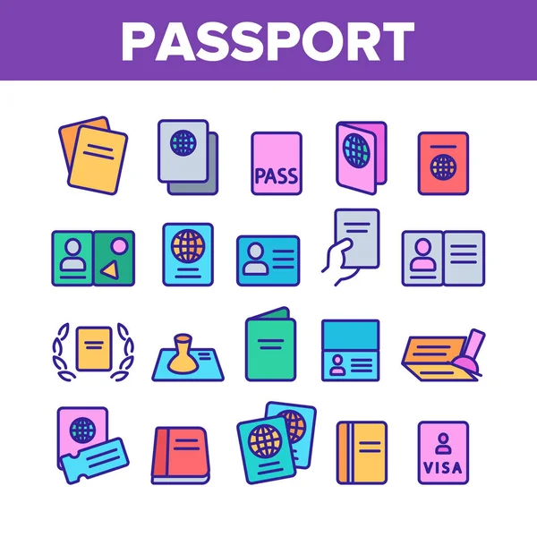 Passport Color Elements Icons Set Vector — Stock Vector