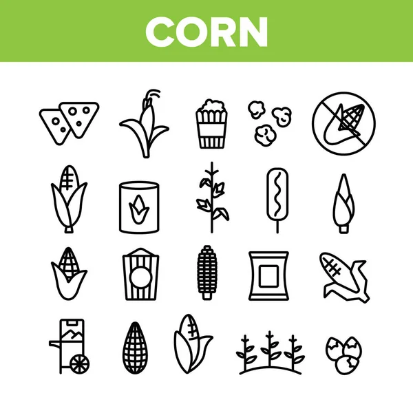 Elementos de recolección de alimentos de maíz Iconos Set Vector — Archivo Imágenes Vectoriales