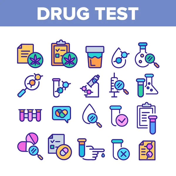 Uyuşturucu Testi Renk Ögeleri Simgeleri Vektörü Ayarla — Stok Vektör