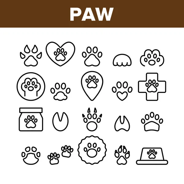 Paw Animal Collection Elements Icons Set Vector — Stock Vector