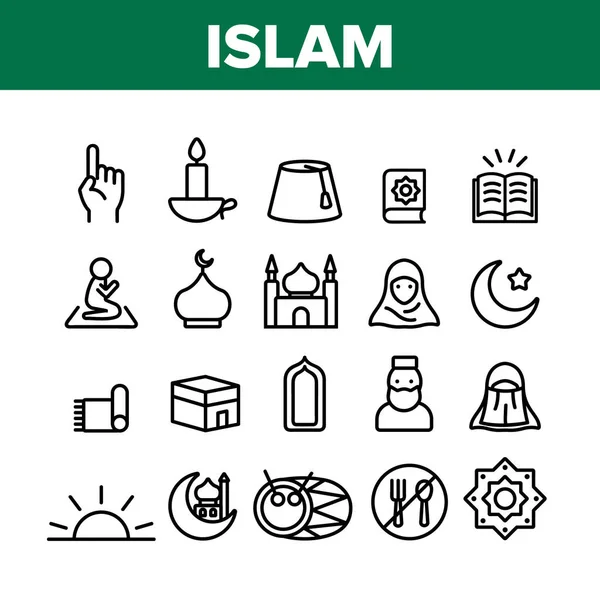 Islam Religião Coleção Árabe Ícones Set Vector —  Vetores de Stock