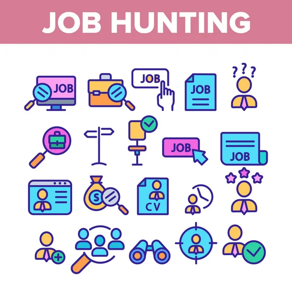 Job Hunting Color Elements Icons Set Vector — Stock Vector
