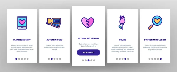 Citas Amor Onboarding iconos Set Vector — Vector de stock