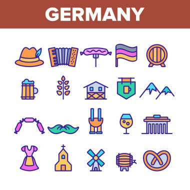 Almanya Ülke Kültür Elementleri Simgeleri Vektörü Ayarladı