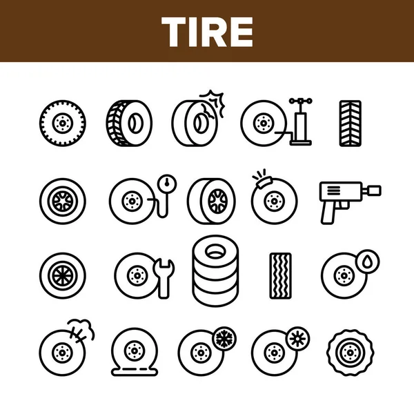 Vector de elementos de colección de rueda de neumático iconos conjunto — Archivo Imágenes Vectoriales