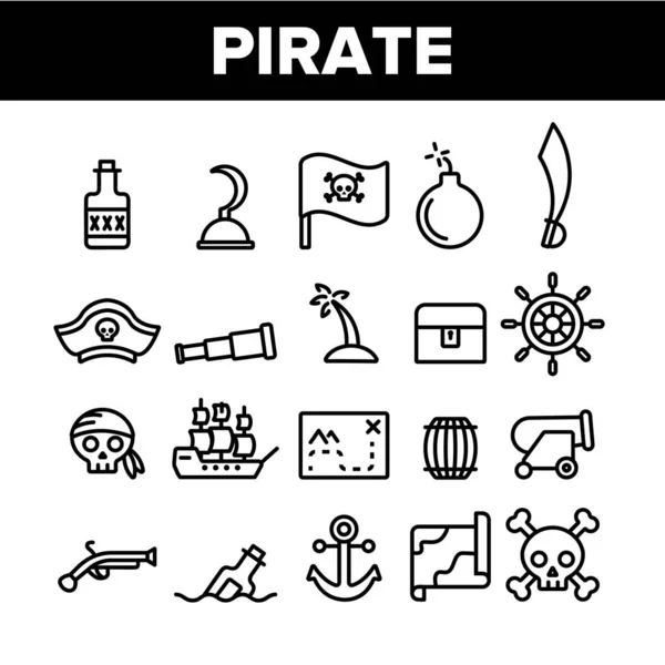 Pirate Things Collection Elements Icons Set Vector — Stock Vector
