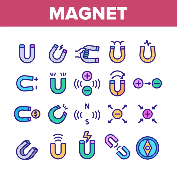 Magnet Power Collection element ikoner uppsättning vektor — Stock vektor