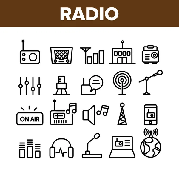 Radio Program Collection Elements Icons Set Vector — ストックベクタ