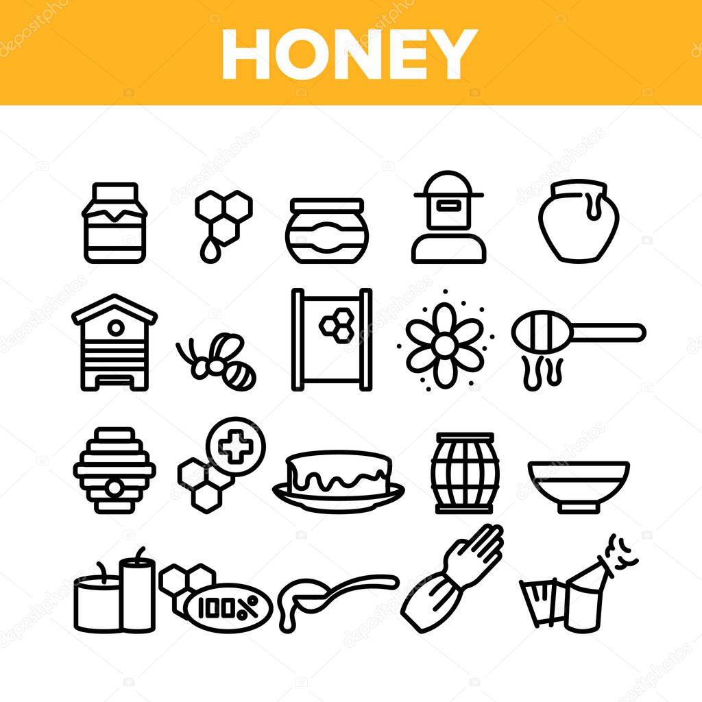 Honey Product Collection Elements Icons Set Vector