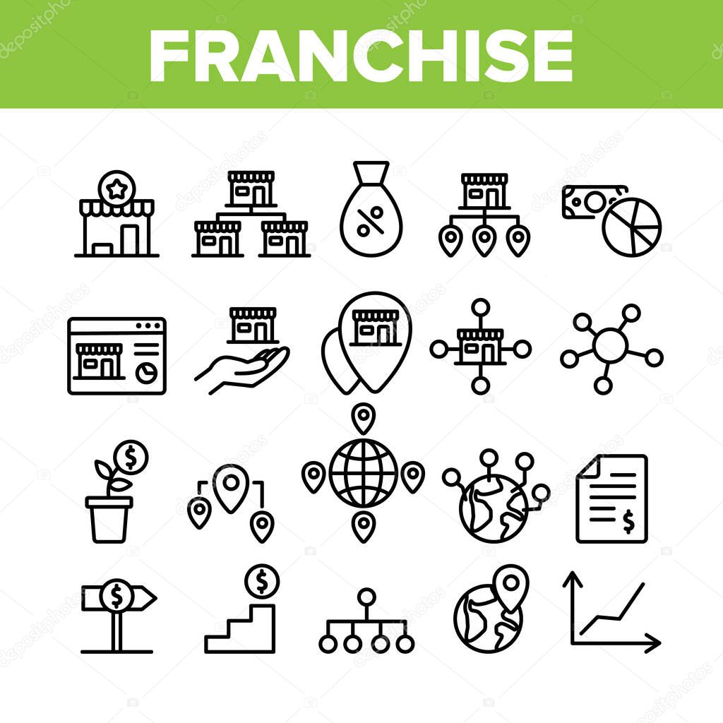 Franchise Collection Elements Icons Set Vector