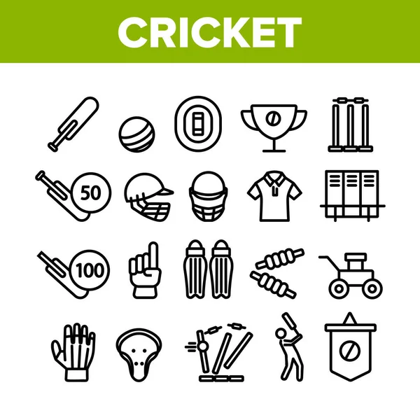 Kriket Koleksiyonu Oyun Elementleri Simgeleri Vektörü Ayarla