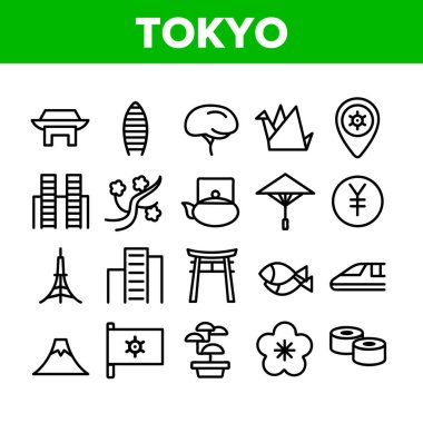 Tokyo Koleksiyonu Ulus Elementleri Simgeleri Vektörü Ayarladı