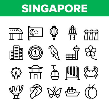 Singapur Koleksiyon Geleneksel Simgeleri Vektörü Ayarla